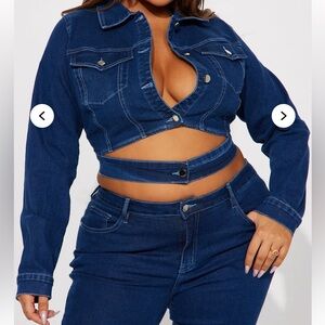 Fashion Nova Dark Blue Denim Crop Jacket & Jeans Set